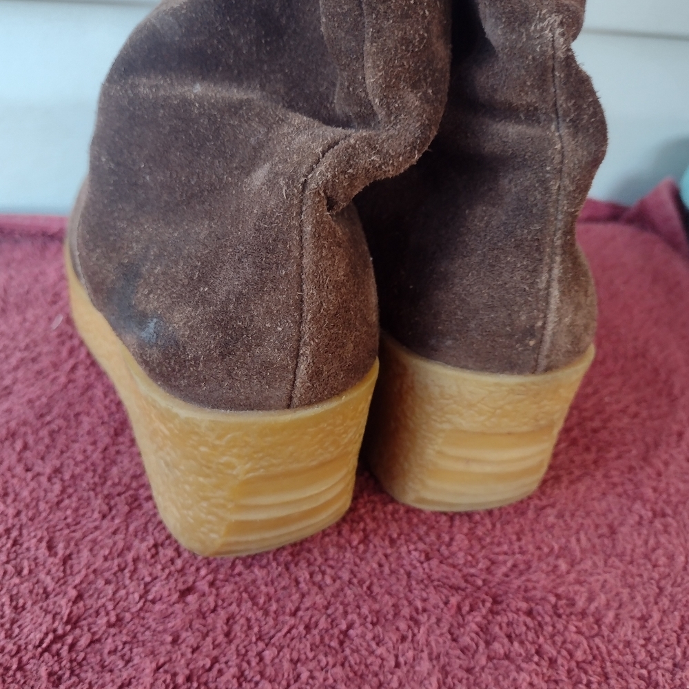 Michael Kors Brown Suede Sheepskin Lace Up Wedge Knee High Boots Size 7.5M - Picture 7 of 10